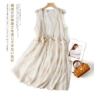 Lace Midi Overall Dress Off-white - One Size