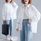 Contrast Trim Sheer Shirt White - One Size