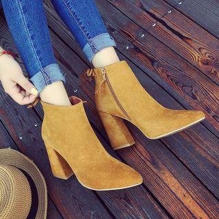 Pointed Chunky Heel Ankle Boots