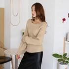 Square-neck Balloon-sleeve Cable-knit Top