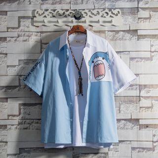 Two-tone Cartoon Shark Print Shirt (various Designs)