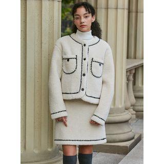 Snug Club Contrast-trim Fleece Jacket Ivory - One Size