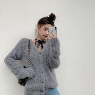 Fuzzy Knit V-neck Cardigan