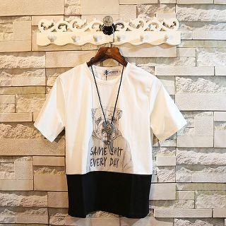Short-sleeve Paneled Printed T-shirt