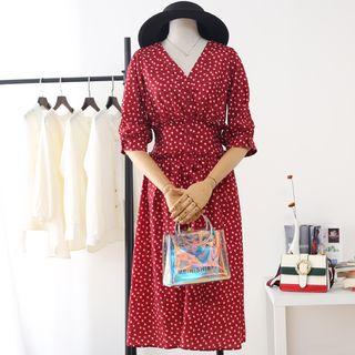 Elbow-sleeve Maxi Dotted A-line Dress
