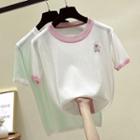 Short-sleeve Pig Embroidered Knit Top