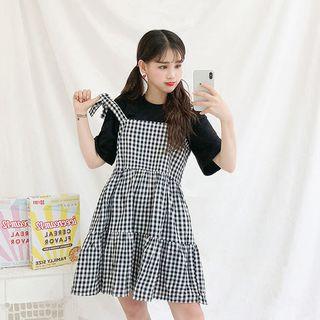 Tie-shoulder Gingham Tiered Dress