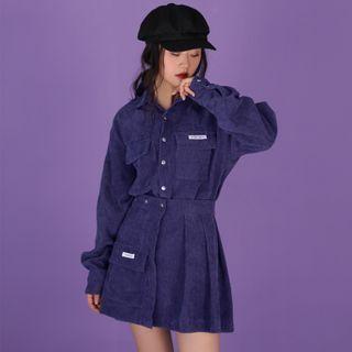Set: Long-sleeve Corduroy Shirt + Mini A-line Skirt