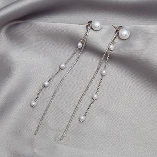 Faux Pearl Fringed Earring E3083 - 1 Pair - Silver - One Size