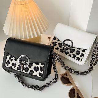 Leopard Print Panel Faux Leather Crossbody Bag