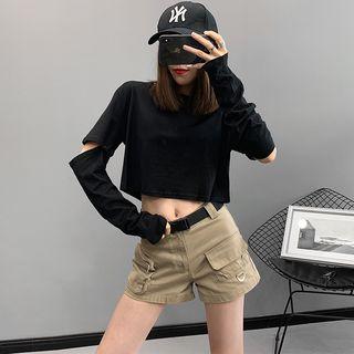 Detachable-sleeve Loose-fit Crop T-shirt