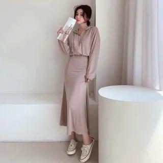 Set: Cropped Zip-up Hoodie + Long Mermaid Skirt