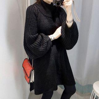 Plain Loose-fit Turtle-neck Knit Dress