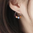 Beaded Hoop Stud Earring 1 Pair - Iridescent & Silver - One Size