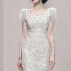 Short-sleeve Square-neck Lace Sheath Dress