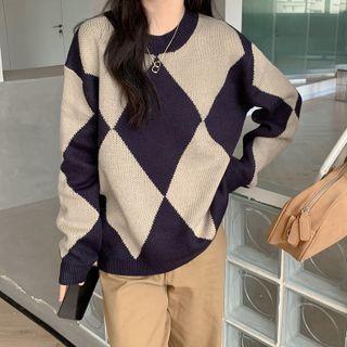 Argyle Sweater Almond & Black - One Size