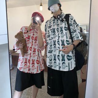Couple Matching Short Sleeve Cupid Print Shirt
