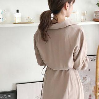 Wrap-skirt Shirtdress Dark Beige - One Size