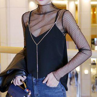 High-neck Sheer Lace Top