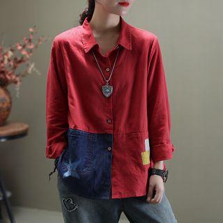 Color Panel Linen Shirt