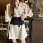 Set: Elbow-sleeve Mini Shirtdress + Ruffle Cape As Shown In Figure - One Size