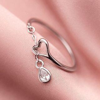 Rhinestone Dangle Ring Silver - One Size