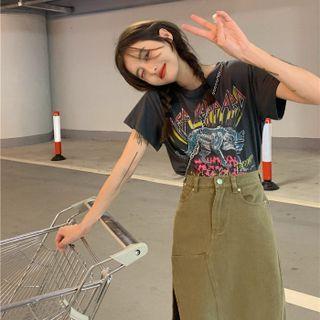 Short-sleeve Graphic Print T-shirt / Midi Pencil Skirt