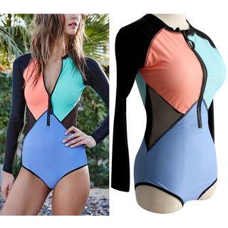 Color Block Long-sleeve Swimsuit