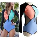 Color Block Long-sleeve Swimsuit