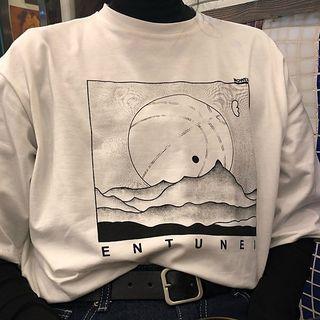 Short-sleeve Moon Print T-shirt White - One Size
