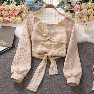 Long-sleeve Bow Cropped Blouse
