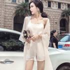 Set: Long Light Jacket + Shorts + Spaghetti Strap Top
