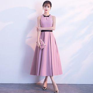 Contrast Trim Sleeveless Midi Cocktail Dress