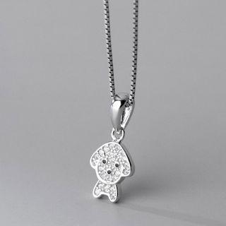 Dog Rhinestone Pendant Sterling Silver Necklace S925 Silver - Pendant - Silver - One Size