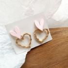 Rhinestone Perforated Heart Earring 1 Pair - Stud Earrings - Gold - One Size
