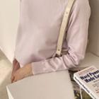 Round-neck Raglan-sleeve Knit Top Pink - One Size