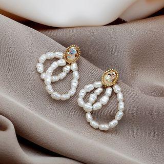 Faux Pearl Hoop Drop Earring E4130 - 1 Pair - White - One Size