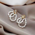 Faux Pearl Hoop Drop Earring E4130 - 1 Pair - White - One Size