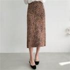 Leopard Print Wool Blend Skirt