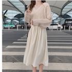V-neck Spaghetti Strap A-line Dress / Tie Back Sweater