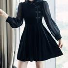 Long-sleeve Frog-button Mini A-line Dress