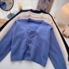 Long-sleeve Square-neck Lace-up Sweater