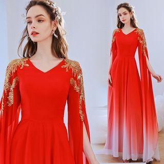 Slit-sleeve A-line Evening Gown