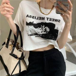 Printed Loose-fit Crop T-shirt