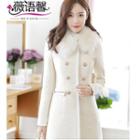 Furry Collar Double-breasted Wool Blend Coat