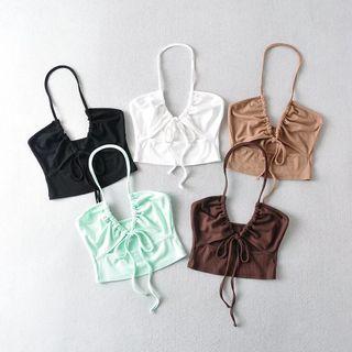 Halter Cutout Drawstring Cropped Camisole Top