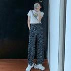 Short-sleeve Printed T-shirt / Dotted Wide-leg Pants