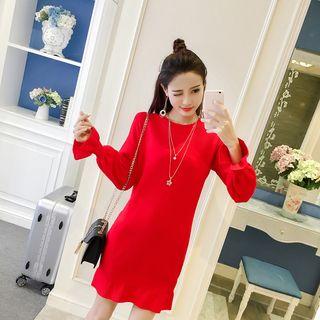 Long-sleeve Ruffle Trim Knit Dress