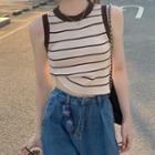 Striped Crop Tank Top Coffee & Beige - One Size