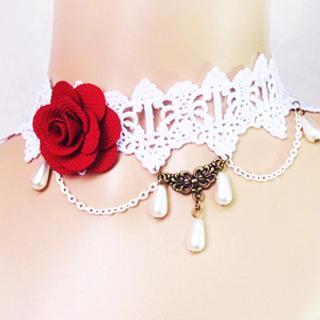 Gothic Lace Rose Necklace  White - One Size
